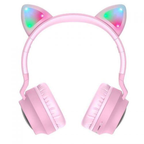 Świecące słuchawki bezprzewodowe dla dzieci z mikrofonem hoco w27 cat pink