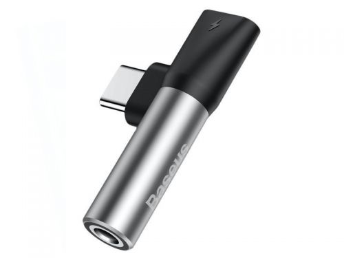 Adapter baseus usb-c do audio mini jack 3.5mm + usb-c kątowy l41 srebrny